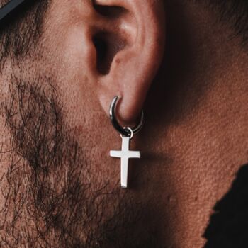 Gold Plated Cross Dangle Earring For Men, 2 of 9