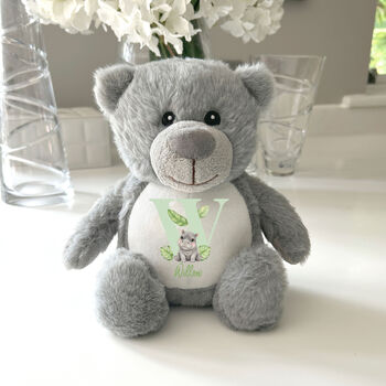 Personalised Animal Alphabet Grey Baby Teddy Bear, 10 of 10