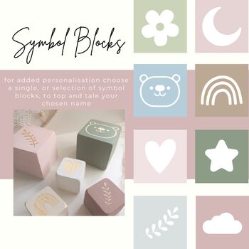 Wooden Baby Name Blocks, Personalised Newborn Gift Pink And White, 7 of 8