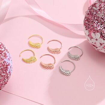 Sterling Silver Fern Leaf Open Hoops, 3 of 10