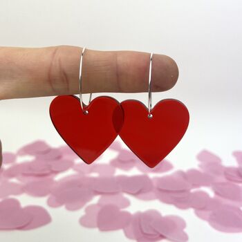 Silver Plated Red Heart Hoop Earrings, 3 of 4