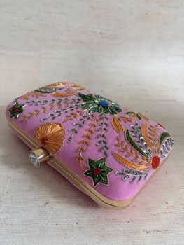 Pink Embroidered Clutch Bag, 7 of 11