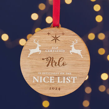 Wooden Personalised Nice List Christmas Bauble, 2 of 3