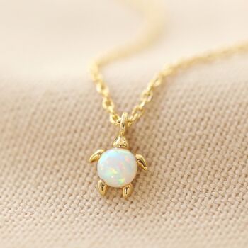 Opal Turtle Charm Necklace In Gold Plating, 2 of 4