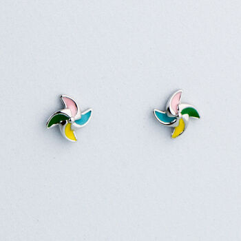Sterling Silver Colourful Pinwheel Stud Earrings, 4 of 6