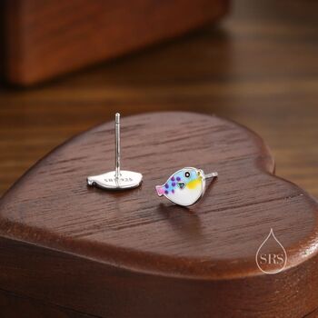 Enamel Cute Puffer Fish Stud Earrings Sterling Silver, 6 of 10