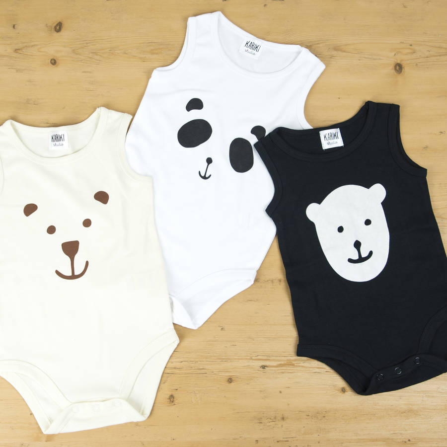baby bear three vest babygrow set by kariki studio
