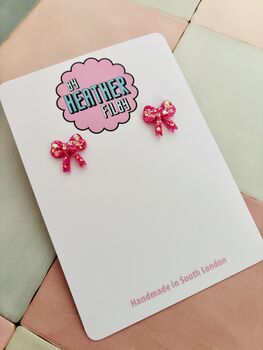 Bow Statement Stud Glitter Earrings / Gift For Her / Oversized Sparkly Jewellery Statement Bow Gift, 6 of 12