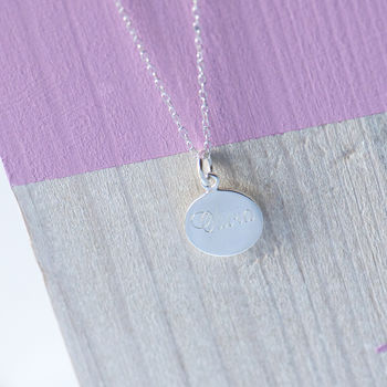 Girls Name Engraved Disc Necklace Sterling Silver, 5 of 12
