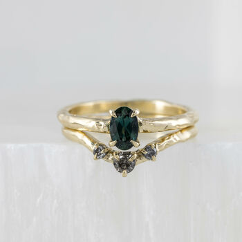 'Mae' Oval Teal Sapphire Solitaire Engagement Ring, 7 of 12