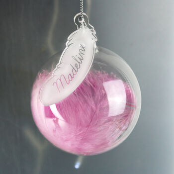 Personalised Glass Feather First Christmas Bauble, 5 of 5