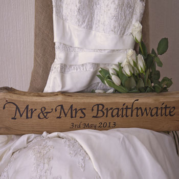 Personalised Solid Oak 'Mr And Mrs' Wedding Sign, 2 of 3