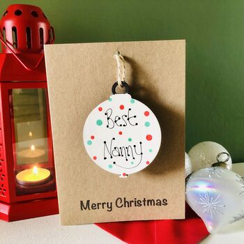 Personalised Nanny Christmas Card Bauble Decoration, 4 of 6