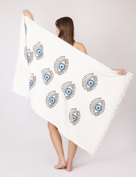 White With Blue Eye Organic Cotton Peshtemal Towel, 4 of 5