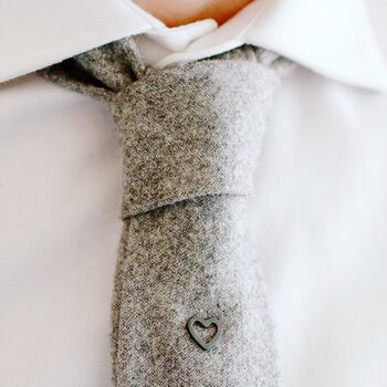 Sterling Silver Heart Lapel. Wedding Tie Pin For Groom, 5 of 9