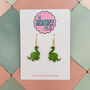 Green Dinosaur Resin Earrings – Bold, Glittery And Handmade, thumbnail 1 of 4