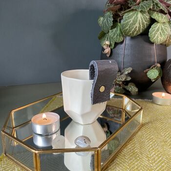 Porcelain And Leather Geometric Tea Light Holder, 7 of 9