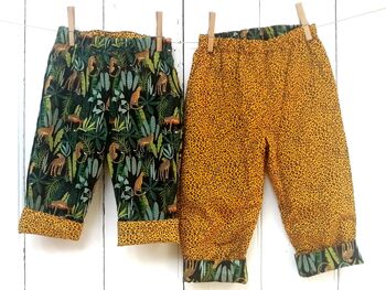 Reversible Jungle Cheetah Kids Cotton Trousers, 8 of 8