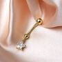 9ct Gold And Hanging Clear Cz Star Ball End Belly Bar, thumbnail 1 of 4