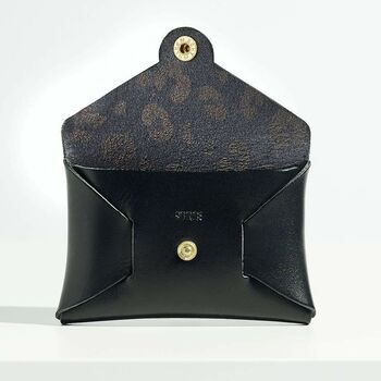 Personalised Black Leather Coin Purse + Leopard Inside, 4 of 5