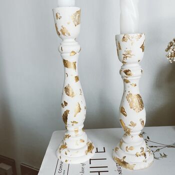 A Pair Of Ivory And Gold Leaf Candlesticks, 6 of 8