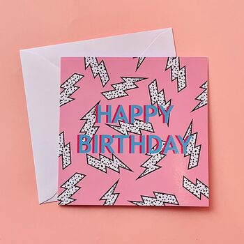 Happy Birthday Pink Lightning Bolt Greeting Card, Blank Inside, 5 of 5