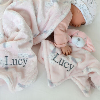 Personalised Pink Dalmatian Puppy Comforter And Blanket, 4 of 12
