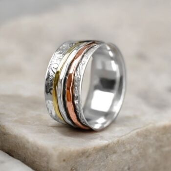 Personalised Sterling Silver Floral Trio Spinner Ring, 3 of 10