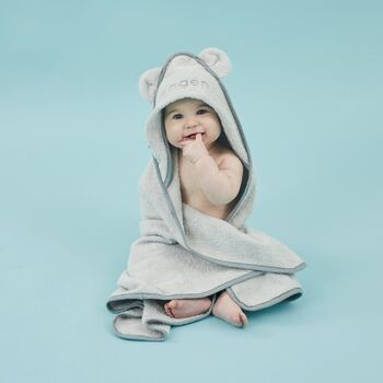Personalised Small Grey Hooded Towel, 6 of 6