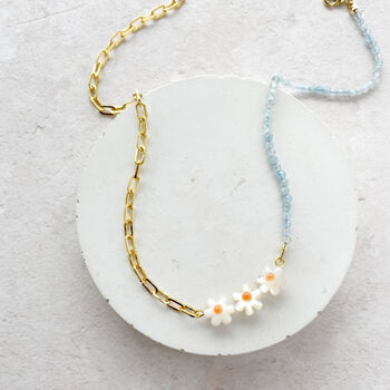 Pearl Daisy And Aquamarine Gemstone Beaded Necklace, 10 of 12