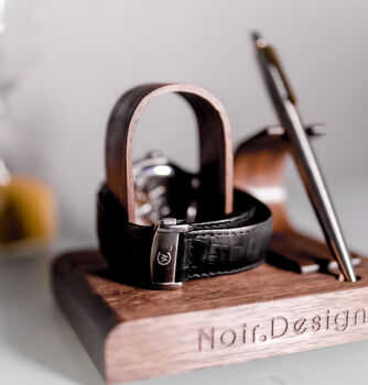 Luxury Walnut Single Watch Stand With Pen Holder, 7 of 7