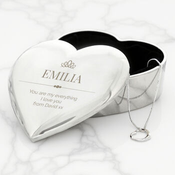 Personalised Elegant Crown Heart Trinket Box And Sterling Silver Necklace, 2 of 5