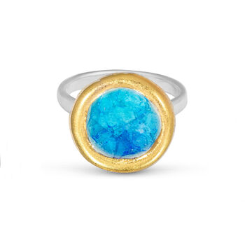 Small Round Turquoise Blue Lagoon Adjustable Ring, 4 of 6
