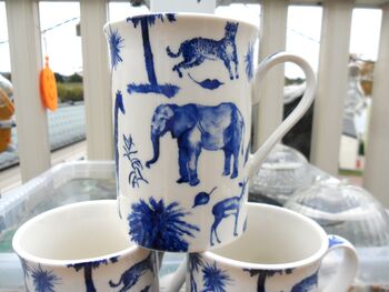 Set Of Six Straight Mugs In Blue Safari Design, 6 of 12