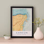 Framed And Personalised Cancun Map Print, thumbnail 1 of 4