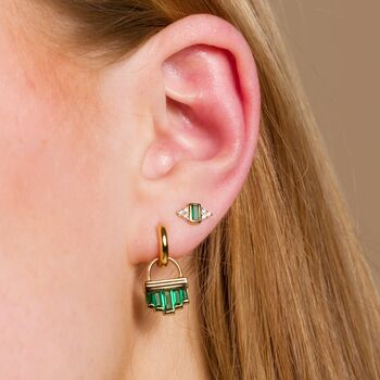 Audrey Stud Earrings With Green Stones, 3 of 5