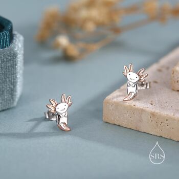 Sterling Silver Tiny Cute Axolotl Stud Earrings, 5 of 11