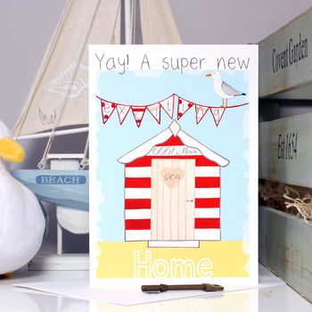 Personalised Beach Hut New Home Card, 7 of 9