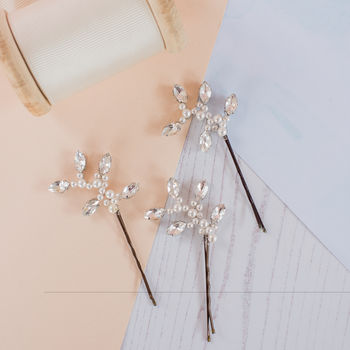 Set Of Three Diamante And Pearl Bridal Pins, 5 of 7