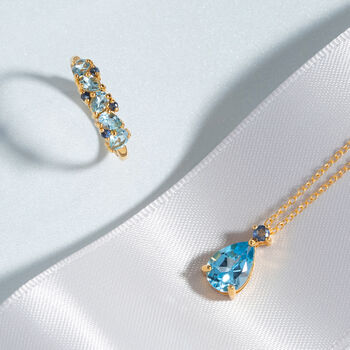 Blue Sapphire And Blue Topaz Pear Cut Half Eternity Band In Sterling Silver And Gold Vermeil, 9 of 11