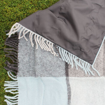 Personalised Blue Grey Check Family Picnic Rug, 4 of 4