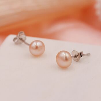 Genuine Pink Pearl Stud Earrings In Sterling Silver, 6 of 12