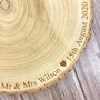 Personalised Log Slice Cake Stand Board For Wedding, thumbnail 2 of 3