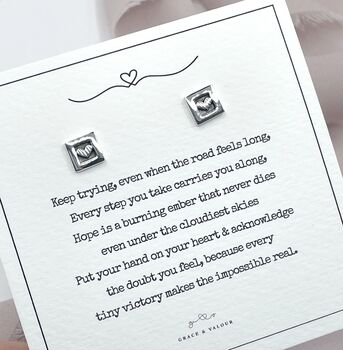 Keep Trying Giftcard With Sterling Silver Love Heart Studs, 5 of 10