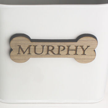 Personalised Farmhouse Pet Treat Tin With Walnut Nameplate, 7 of 7