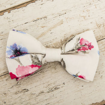 The Disley White And Pink Floral Dog Collar Bow Tie, 4 of 5