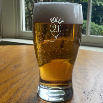 Personalised 21st Birthday Gift Balloon Pint Glass, 7 of 10