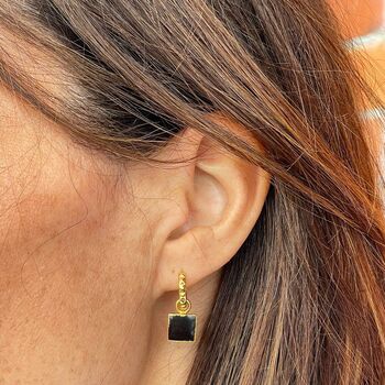 The Square Black Tourmaline Gold Plated Gemstone Earrings, 2 of 5