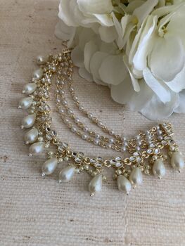 Gold Plated Pearl Indian Ear Chains, 4 of 5