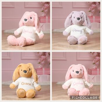 Personalised Max And Boo Large Bunny Soft Toy In Pink, Lavender And Amber, 8 of 11